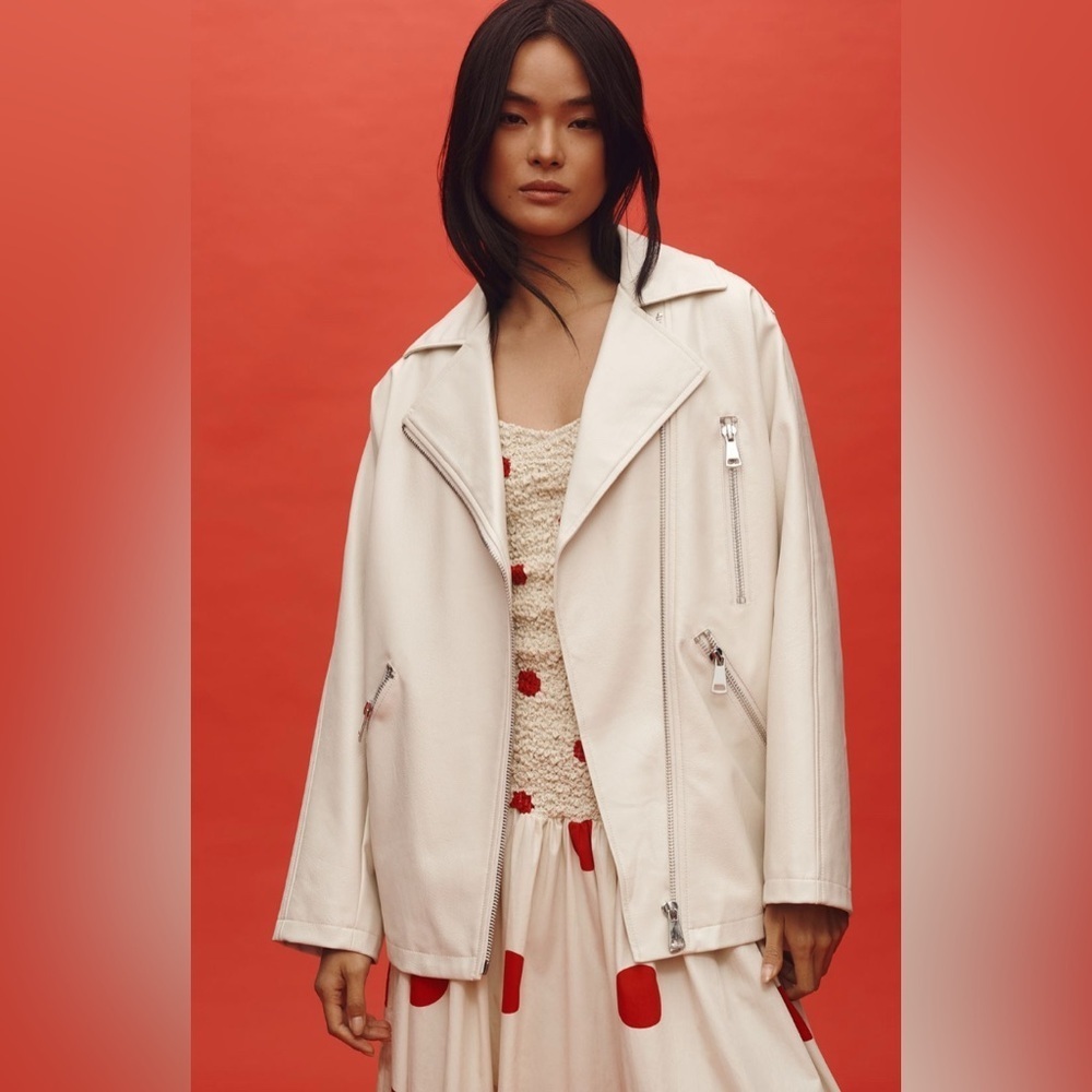 NWT! Anthropoligie Maeve Oversized Faux-Leather Moto Jacket - 🍍🪞